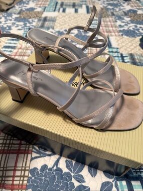Strappy Block Heel Sandals- Glittery Silver